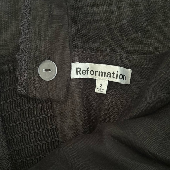 NEW Reformation Tagliatelle Linen Black Midi  Dress Lace Detail | size 2 - Picture 8 of 14